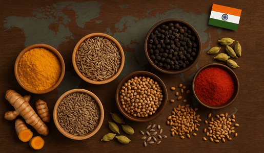 Premium Indian spices including turmeric cumin coriander and chilli for export